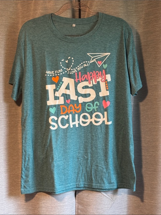 Tops - Happy Last Day of School Graphic Tee - Teal Short Sleeve